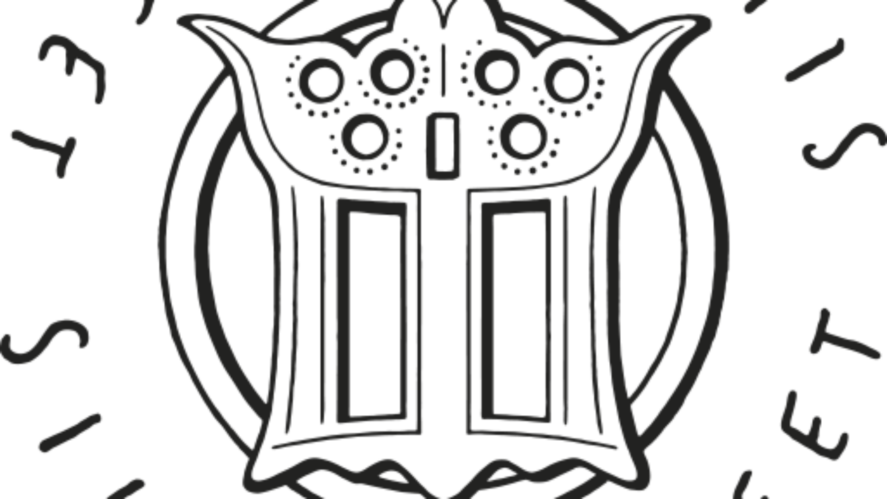 Silvermuseets logga, en Mariamalja, i svart.