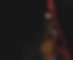 Detalj från halskrage, silverkrage. Rött och gult kläde oh hängknappar i silver.